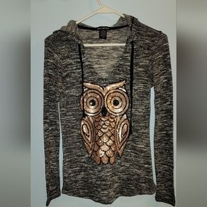 Miss chievous hooded owl knit  sweater sequin gold black white gray xs hoodie